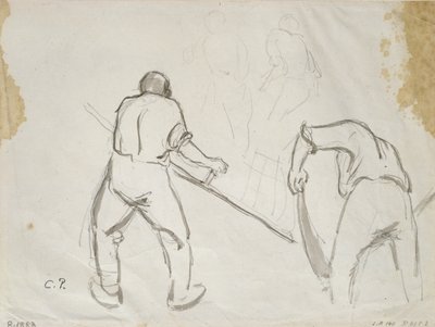 Three studies of a male harvester by Camille Jacob Pissarro